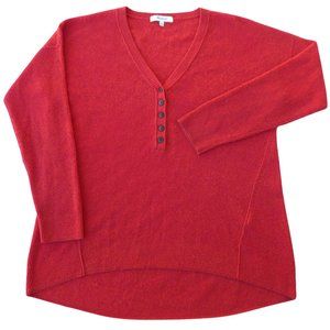 Madewell Asherton Wool Alpaca Sweater Red Waffle Henley V Neck Curved Hem XS